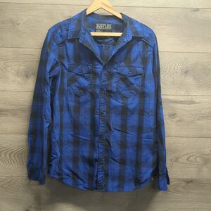 Surplus Blue Plaid Button Up Top Men's Size Large